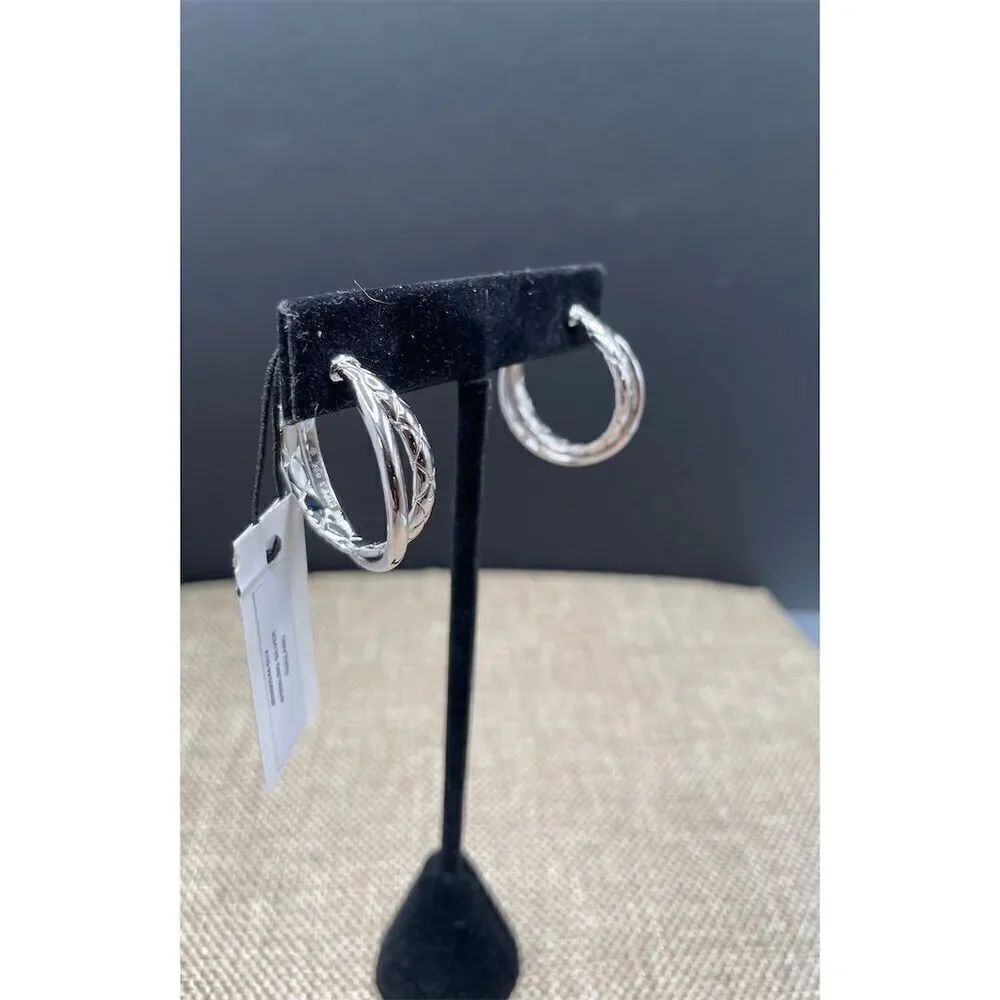 New Judith Ripka Sterling Silver Twisted Hoop Earrings Secure Lock Back Gift